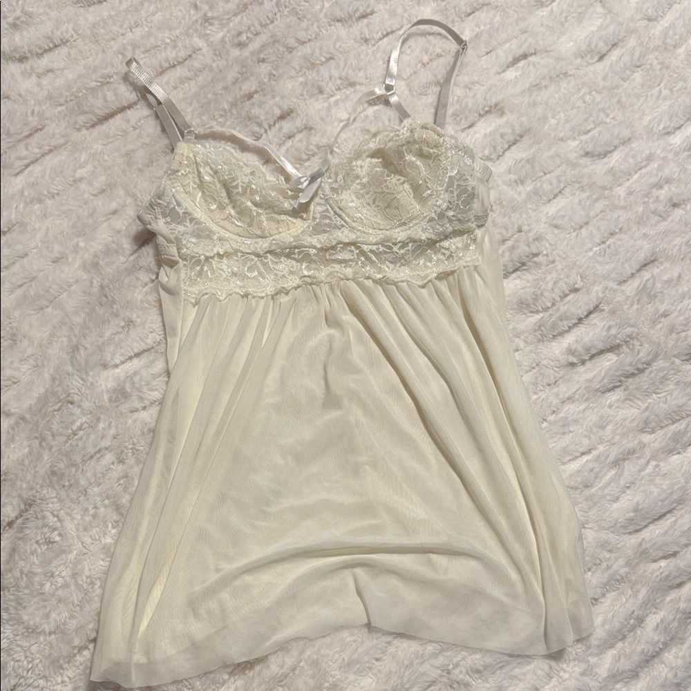 Fashionnova Elegant Cream Lace Nightgown - XS